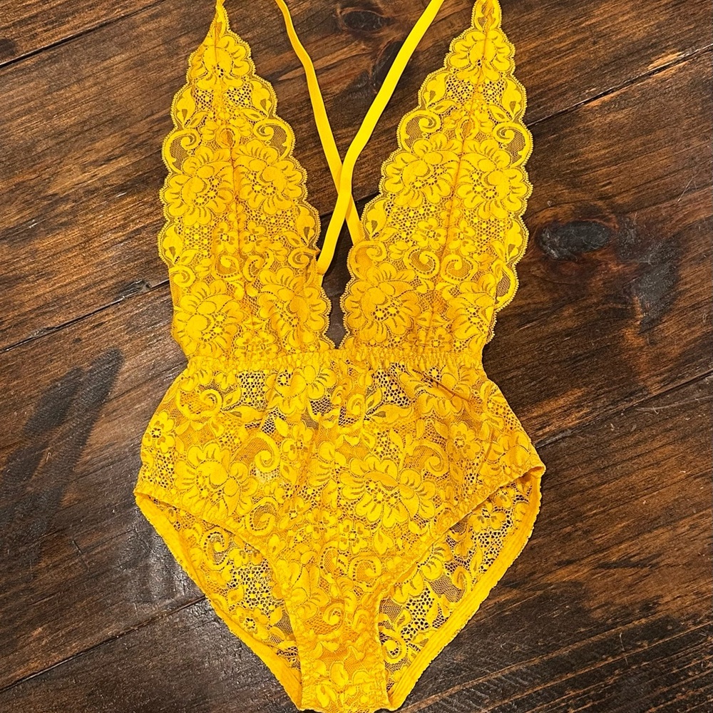 Free People “Hot as Hell” Bodysuit in Marigold XS